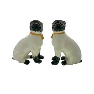 Dog Figurine Pair Italian Porcelain Pug Statues Vintage Decor